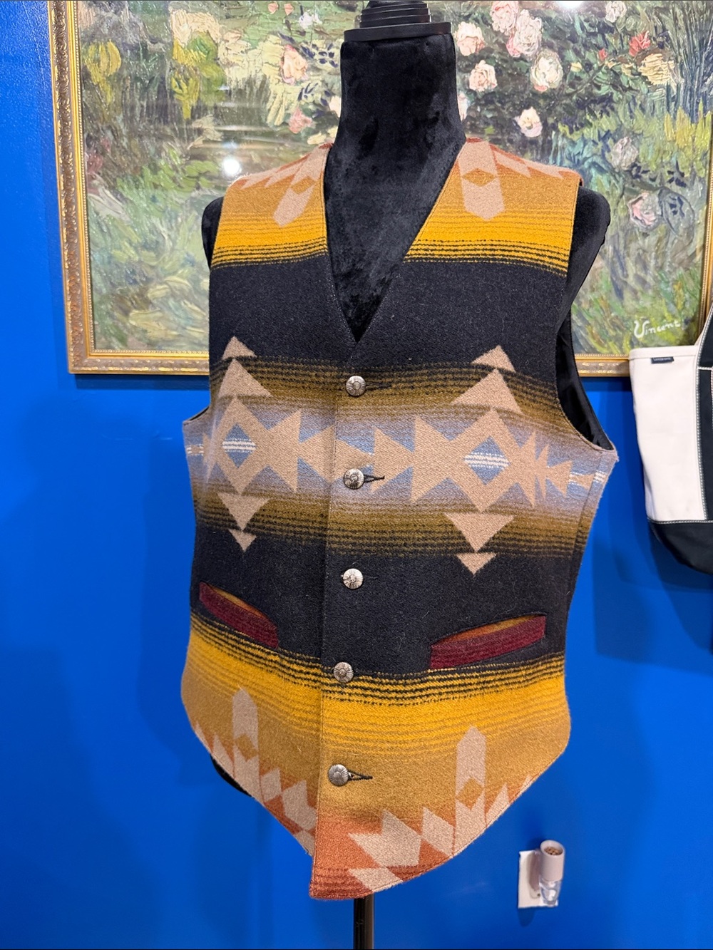 Pendleton Black and Mustard Southwestern Wool Vest